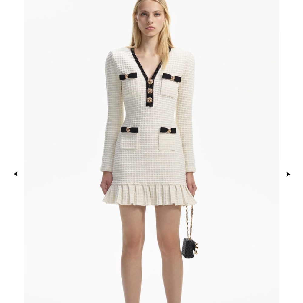 Self Portrait SZ Small Cream Textured Knit Mini Dress